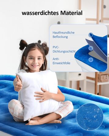 Надувний матрац для одного спального місця, 190 x 99 x 46 см, з вбудованим насосом, для дому, подорожей та кемпінгу, Максимальне навантаження: 300 кг, Колір: блакитний та білий