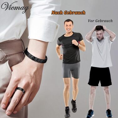 Браслет магнітний чоловічий Vicmag з титанової сталі, подвійний ряд магнітів, регулюється, з подарунковою коробкою (однорядний, чорний)