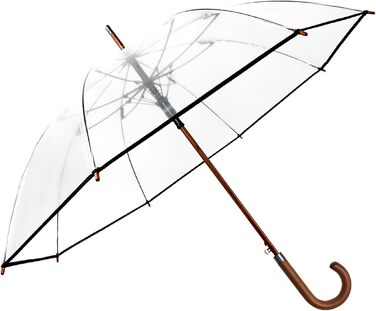 SoulRain Парасолька з класичною дерев'яною ручкою, автоматичне відкриття, вітростійка, прозора, незламна, 121.9 см
