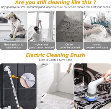 Електрична щітка для прибирання 9 в 1, 3 швидкості, регульована ручка 125 см, для ванної, кухні, плитки та авто