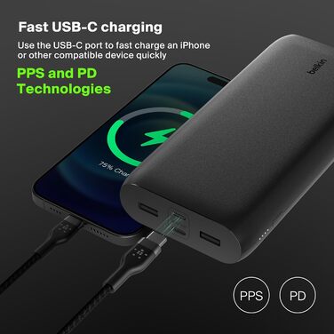 Powerbank Belkin BoostCharge 26000mAh з 4 портами USB-C та USB-A, швидка зарядка Power Delivery, для iPhone, iPad, Galaxy, Pixel