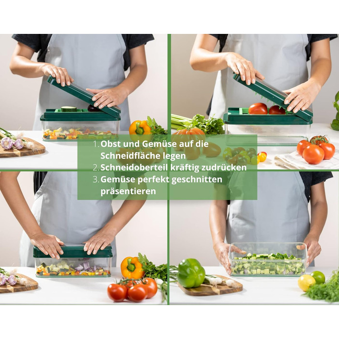 Набір для нарізки овочів Genius Nicer Dicer Exclusive 15 елементів: кубики, томати, тертка, слайсер, контейнер 2500 мл, зелений