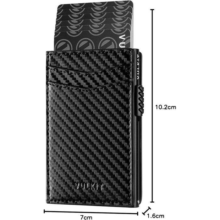 Кредитне портмоне VULKIT з RFID захистом, шкіряне, автоматична висувна картка, для карток та нотаток, чорне
