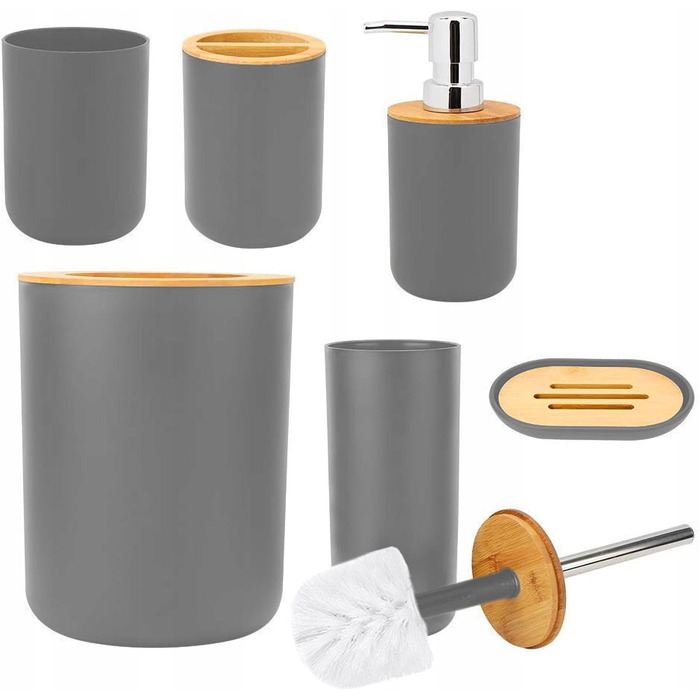 Набір аксесуарів для ванної кімнати 6в1: кошик, мильниця, тримач для паперу, сірий
