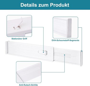 MOFELON 8-Piece Drawer Dividers, Adjustable Drawer Dividers (33-58.5cm, 6.4cm H), Closet Drawer Organization System for Kitchen, Dresser, Bedroom, Bathroom-White