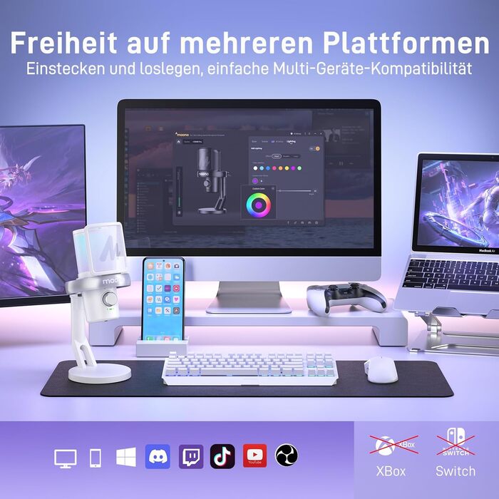 MAONO DM40 PRO Бездротовий мікрофон для ПК з RGB-підсвічуванням та ШІ-зміною голосу, 3-рівневим шумозаглушенням, для геймінгу, подкастингу та стрімінгу