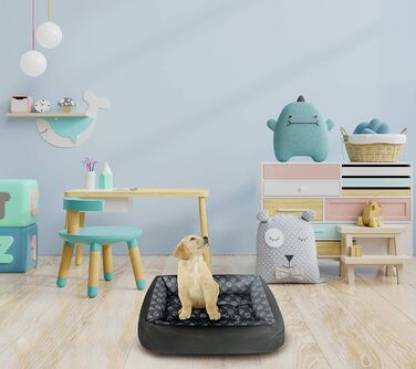 Крісло-лежанка для собак SuperKissen24: лежанка-кошик, лежанка-софа, лежанка для собак великих, середніх та маленьких порід. Лежанка для тварин, розмір L, чорно-сірий колір, з подушками з льону 95x75 см. Можна прати.