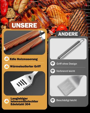 Набір гриль-посуду, 6 предметів, нержавіюча сталь, з сумкою. Професійний набір для гриля, барбекю, кемпінгу