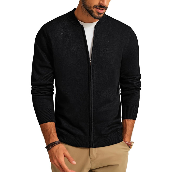 Кардиган чоловічий PJ PAUL JONES з коміром-стійкою та блискавкою, класичний в'язаний, зимовий, чорний XXL