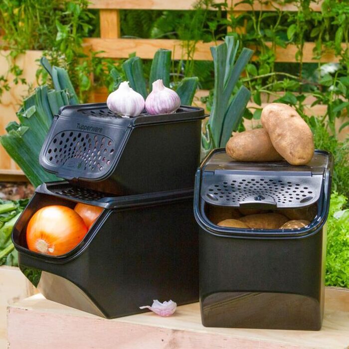 Tupperware Set - PotatoSmart 8.3L, OnionSmart 5.5L & GarlicSmart 2.3L - Innovative potato, onion & garlic containers with optimal air circulation - Stackable design - dishwasher safe
