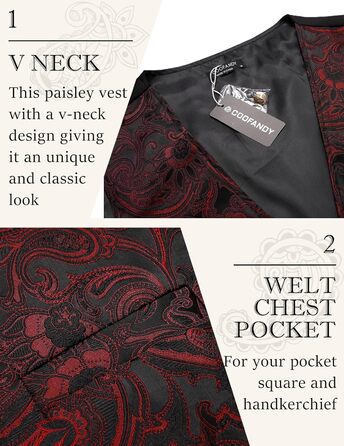 Жилет чоловічий COOFANDY Paisley вікторіанський стімпанк готичний, бордовий, 3XL
