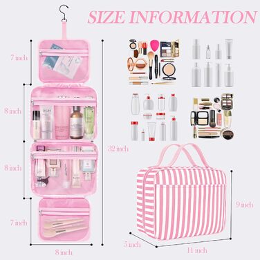 Сумка для косметики IDEATECH, дорожня, водонепроникна, для чоловіків та жінок, рожево-смугаста, з петлею для підвішування