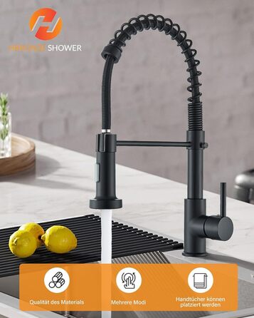 Кухонний змішувач Hbronzeshower з висувною лійкою, 360° обертання, нержавіюча сталь, матове нікель, для кухні