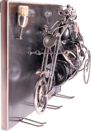 BRUBAKER Motorcycle Wine Bottle Holder Set - Wall Art Picture Metal - with 3 Glass Holders - including Greeting Card for Wine Gift