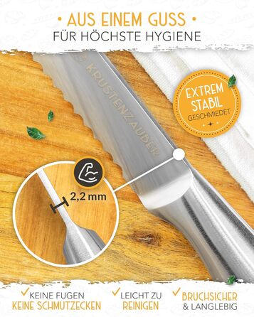 Ніж для хліба KRUSTENZAUBER з хвилястим лезом, 20 см, нержавіюча сталь. Великий ніж для нарізання хліба та булочок, для точного та легкого нарізання.