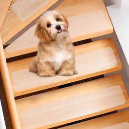 Transparent Stair Treads - 15 Piece Set - 10 x 81cm Anti-Slip Carpet for Stairs - Self-Adhesive Non-Slip Stair Mats for Wood Steps