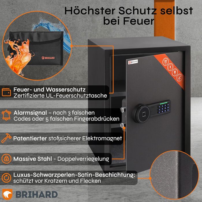 Сейф для дому Business XL Safe Tresor 60л Black Pearl з цифровим та відбитком пальця, вогнестійкий, для документів A4