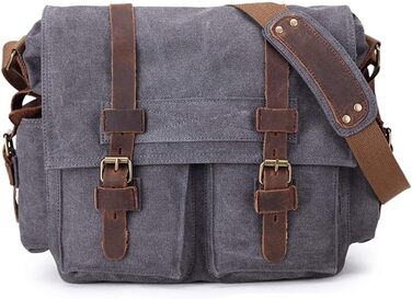 Вінтажна чоловіча сумка через плече з шкіри та канвасу Sechunk, для ноутбука 15/17 дюймів, сіра