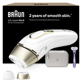 Braun Silk·expert Pro 5 IPL PL5157 – Апарат для епіляції в домашніх умовах, білий/золотий + Gillette Venus