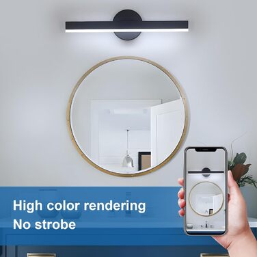 LED дзеркальна лампа Riserva 12W для ванної кімнати, поворотна 300°, 38 см, тепле світло 3000K, чорний колір