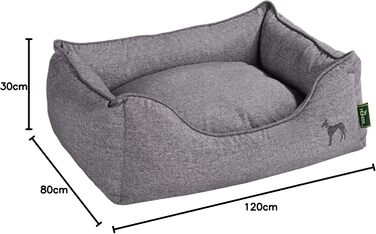 Софа для собак HUNTER BOSTON, зручне ліжко для собак з двостороннім матрацом, класичний дизайн, м'яка, затишна, миюча, неслизька, сірий колір, розмір S (120 x 80 x 30 см)
