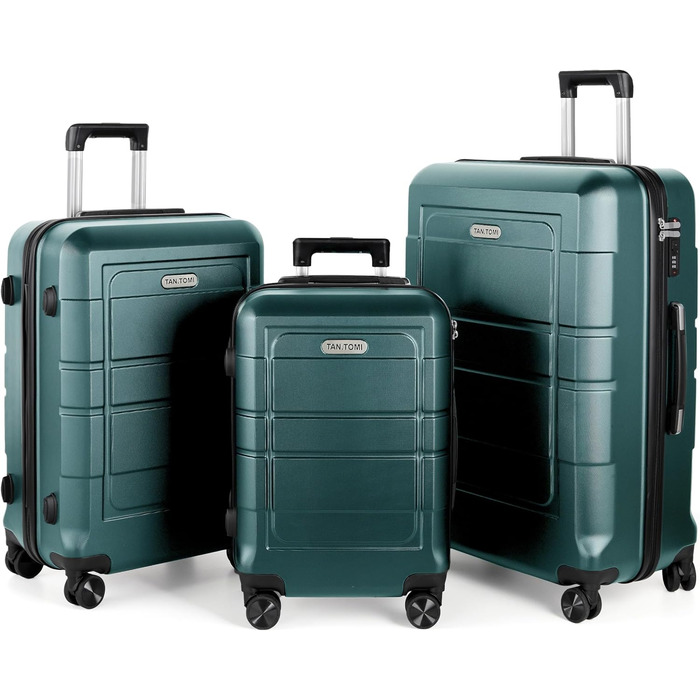 Набір валіз TANTOMI 3 шт. з твердим корпусом ABS+PC – 20/24/28 дюймів, валіза з 4 поворотними колесами та 3-цифровим замком, набір валіз (M-L-XL), світло-темно зелений колір