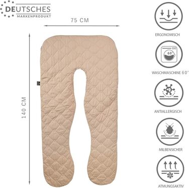 Подушка для вагітних та годування Sei Design XXL 190x35 см з мусліновим покривалом, ергономічна, U-подібна. Подушка для сну та підтримки тіла з органічної бавовни.