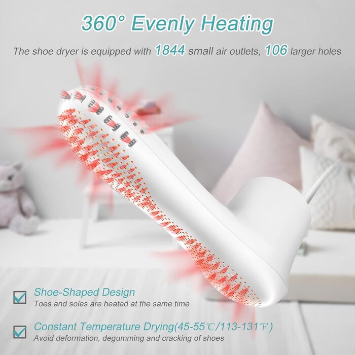 Voolex Shoe Dryer, Electric Shoe Dryer and Ozone Deodorizer with Timer, Warmer for Snow Boots, Sneakers, Socks, Adult Foot Shape Design | No Noise | EU Plug