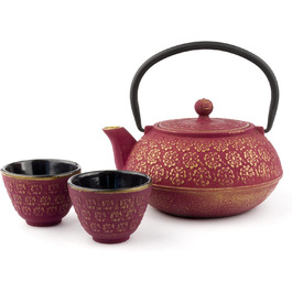 Bredemeijer Red Asian Cast Iron Teapot Set 0.6 Liter with 2 Cups