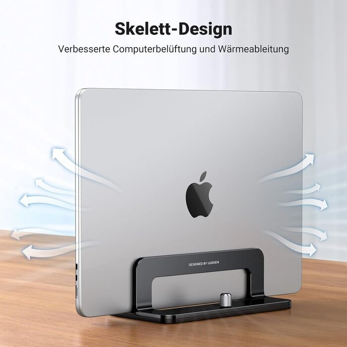Підставка для ноутбука UGREEN з алюмінію, 3 слоти | Вертикальна підставка для MacBook, iPad, Huawei, Surface, Dell, HP | Чорний
