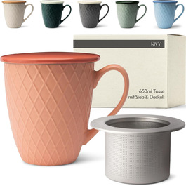 KIVY Large Teacup with Lid and Infuser [650ml] XXL Large Cup - Jumbo Cup - Large Teacup - Teacups - Tea Mug - Tea Cup with Lid - Teacup with Infuser - Large Cup - Teacup with Lid