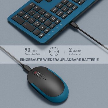 Бездротовий комплект клавіатури та миші Seenda SK38-3, ультратонкий, перезаряджуваний, ергономічний, з захистом від пилу, DE QWERTZ, чорний & зелений/чорний & темно-зелений (чорний & темно-синій)