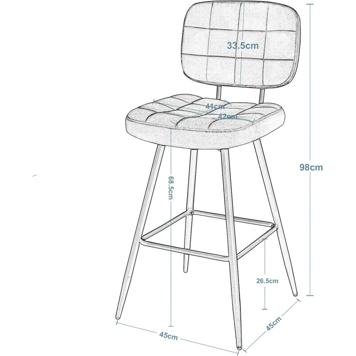 EUGAD Velvet & Metal Bar Stools 2-Pack - Padded Kitchen Counter Stools with Footrest & Backrest - Dark Gray