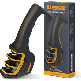Deiss PRO 3-ступеневий точило для ножів кухонних та кишенькових - професійний точило для ножів шеф-кухаря, мисливських та керамічних - безпечне відновлення та полірування гострих лез (ORANGE)
