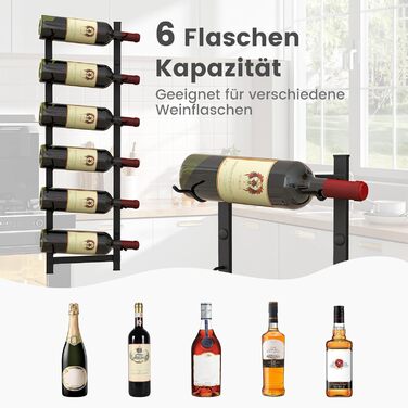 Стильна полиця для вина Costway на 6 пляшок, металева, чорна, індустріальний стиль