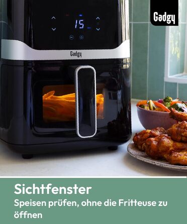 Фритюрниця без олії Gadgy 5L з цифровим дисплеєм та скляним вікном - Airfryer з антипригарним покриттям, 1400W, регулювання температури 80-200°C