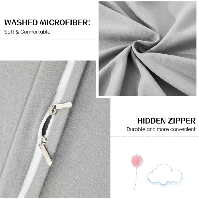 Комплект постільної білизни Dreaming Wapiti з мікрофібри, сірий колір Ice Grey, розмір King, з рельєфною текстурою, м'який та дихаючий, з блискавкою та кутовими стрічками
