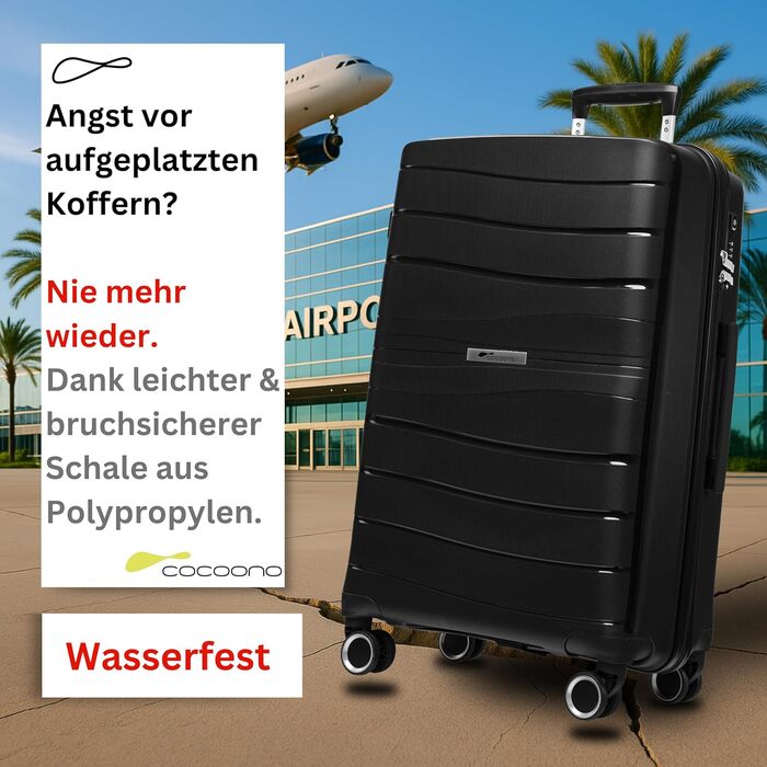 Чорний валіза Leon Koffer Groß 94L з TSA замком - валіза-тролей, жорсткий корпус, великий об'єм