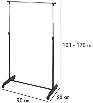 WENKO Clothes Rack, Folding, Clothes Storage with Adjustable Clothes Rail and Wheels, Plastic/Metal, 88 x 100-168 x 11-49 cm, Chrome/Grey (170 x 38 x 90 cm)