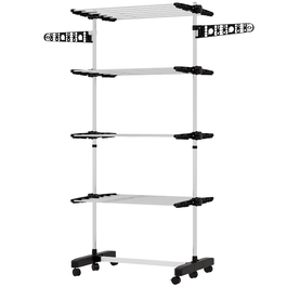 HOMCOM Clothes Drying Rack with Wheels, Clothes Dryer Tower, Stand Dryer with Folding Wing, Clothes Rack for Indoor, Outdoor, Steel 142 x 55 x 172 cm, Black | Aosom