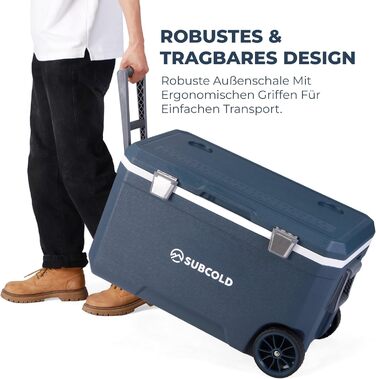 Subcold MOBI Rollkühlbox 70L: Ізольована сумка-холодильник на колесах для подорожей, авто, кемпінгу. PU-ізоляція, синій колір