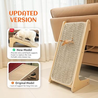 PETKARAY Дряпка для котів, L-подібна, 68 см, з сизалю, для стіни та кута, з котячою м'ятою та іграшкою мишкою