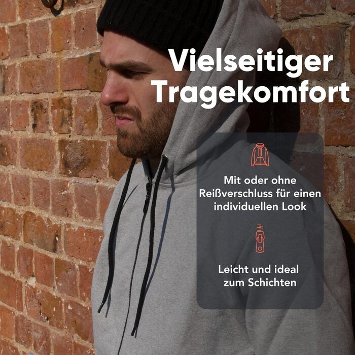 F London Худі з блискавкою для чоловіків - капюшонний пуловер з блискавкою. Ідеальний для повсякденного носіння та спорту (XXL, Сірий)