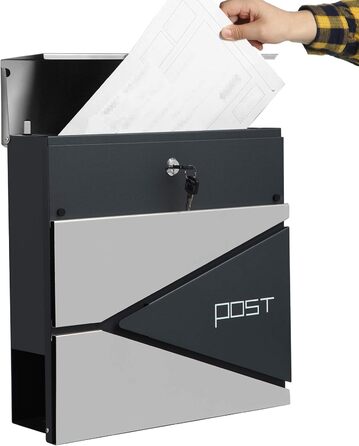 Поштовий ящик SONGMICS XXL, вуличний, з замком та відділенням для преси, антрацитово-сірий + сріблястий, GMB051G02