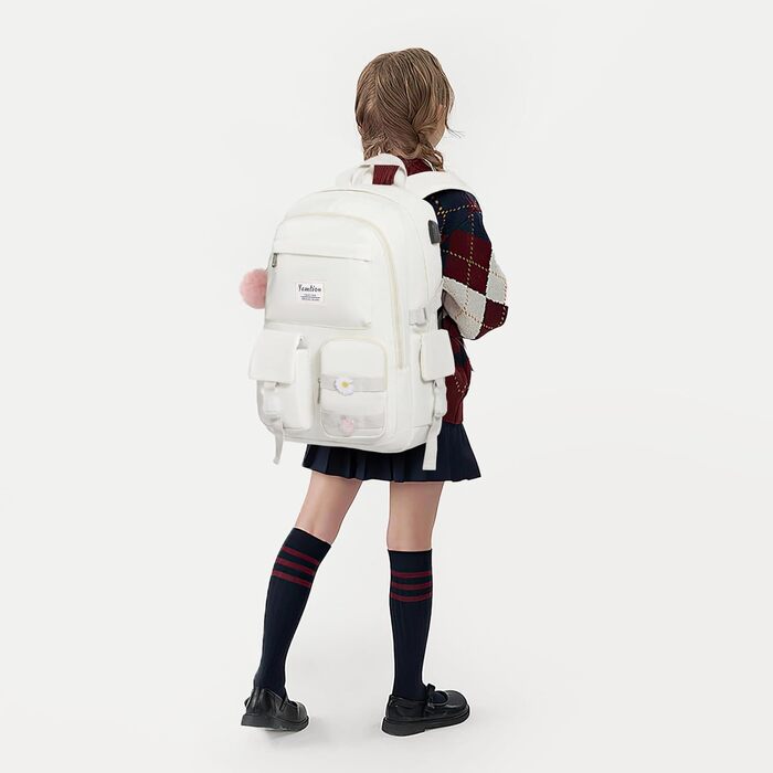 Шкільний рюкзак YAMTION для підлітків, 15.6 дюймів, для ноутбука, середньої школи, коледжу, стильний (Бежевий)