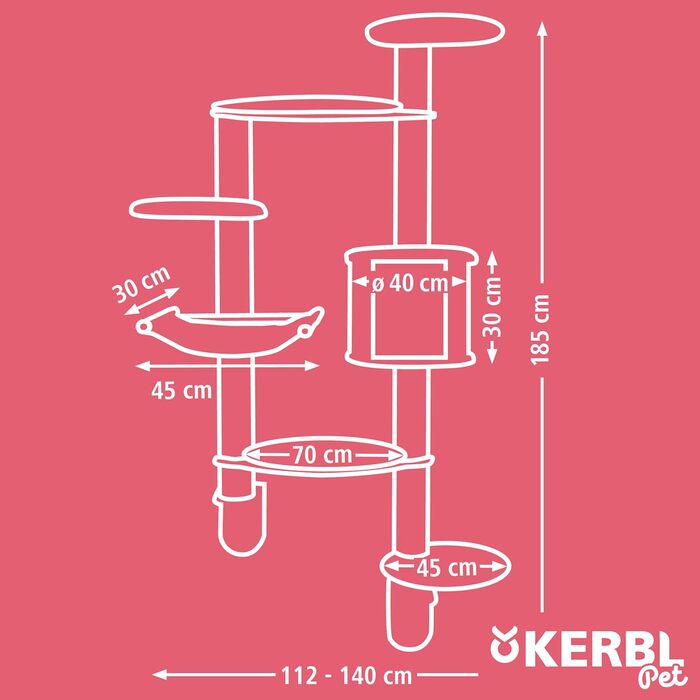 Дерев'яний комплекс для котів Kerbl Dolomit XL, білий, 70x45x185 см, для кількох котів, з сизалевими стовпчиками