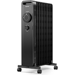 Масляний радіатор PELONIS 2300W з J-подібними ребрами, 3 режими нагріву, термостат, тихий, захист від перекидання, енергоефективність A, для спальні, вітальні, офісу, 11 ребер, чорний (без пульта)