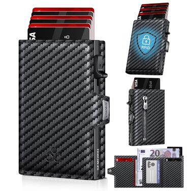 Чоловічий гаманець з відділенням для монет та RFID захистом, Slim Wallet Pop-up, гаманець для 9-11 карт, ID-вікно, відділення для грошей, Smart Wallet для чоловіків (карбон)