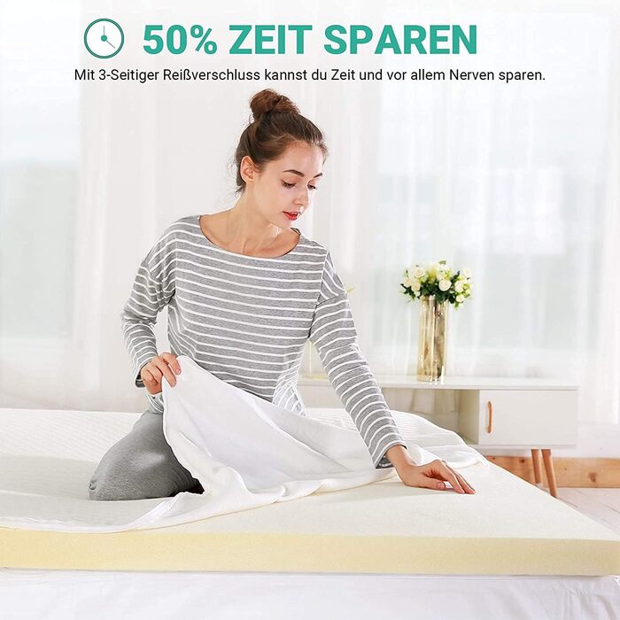 RECCI Mattress Topper Cover, Bamboo Breathable Topper Protector, Anti-Allergy and Dust Mite Resistant, Fits 4-6 cm Height Mattress Toppers [90 x 200]