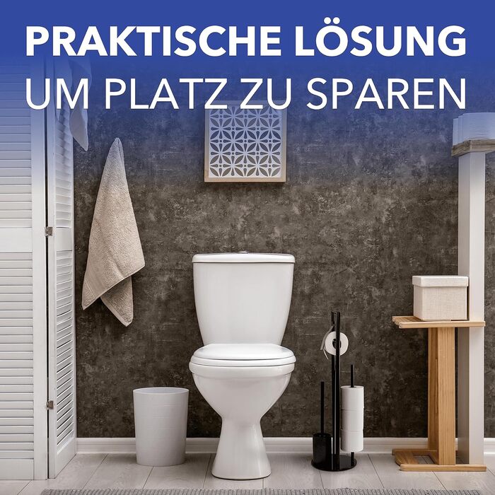 Набір для туалету WENKO Ravina 3-в-1 з тримачем туалетного паперу та щіткою, нержавіюча сталь, чорний, Ø 20 x 70 см